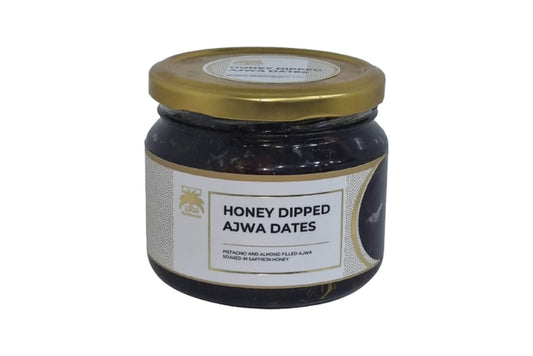 ajwa dates socked in saffron honey 350 gram