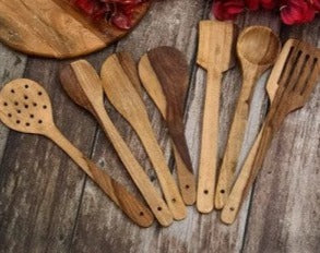 Wooden Serving and Cooking Spoons Set | Naturally Non-Stick Cookware | SHEESAM WOOD Spoons/Spatula for Cooking - Kitchen Tools - (Set of 7)